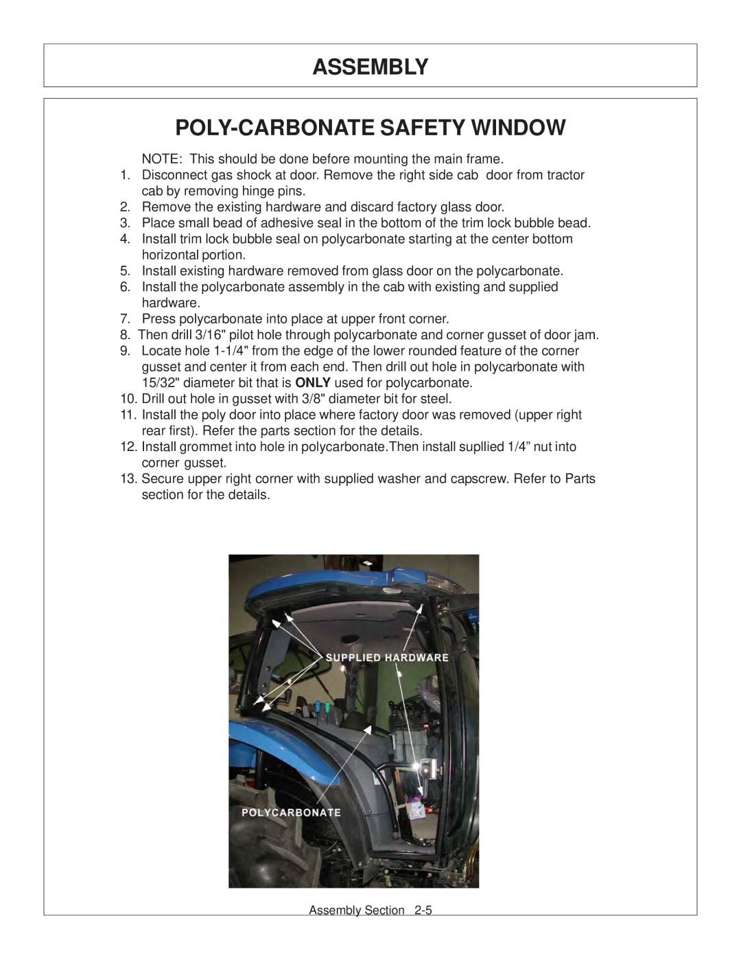 Tiger Products Co., Ltd CNH T6010-80 manual Assembly POLY-CARBONATE Safety Window 