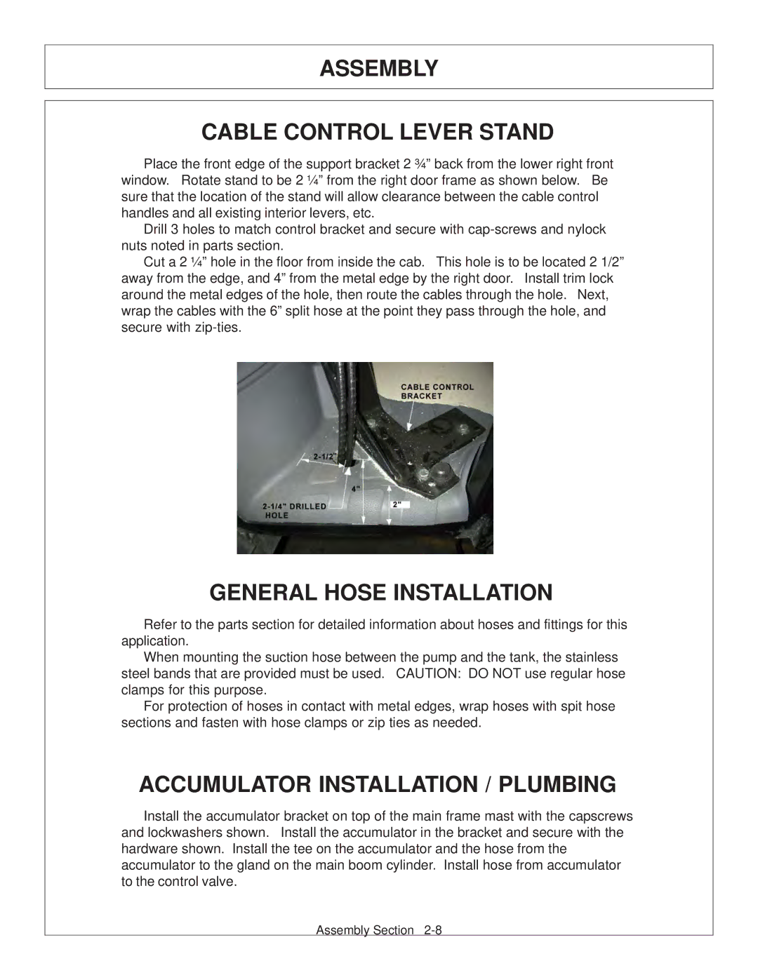 Tiger Products Co., Ltd CNH T6010-80 manual Assembly Cable Control Lever Stand, General Hose Installation 