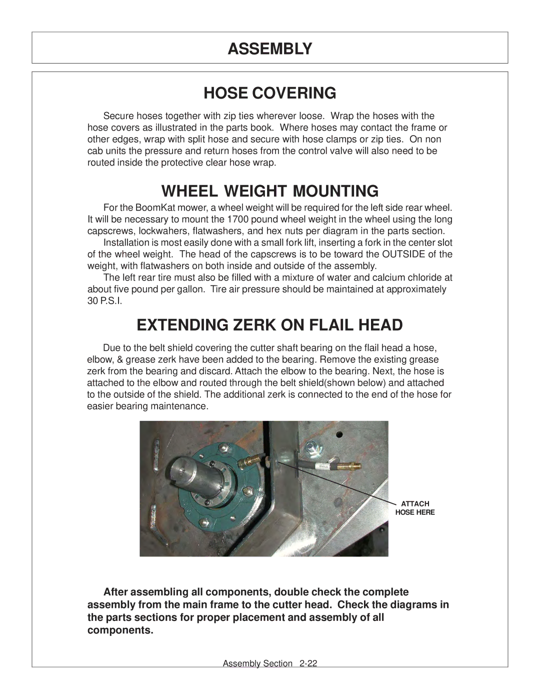 Tiger Products Co., Ltd CNH T6010-80 manual Assembly Hose Covering, Wheel Weight Mounting, Extending Zerk on Flail Head 