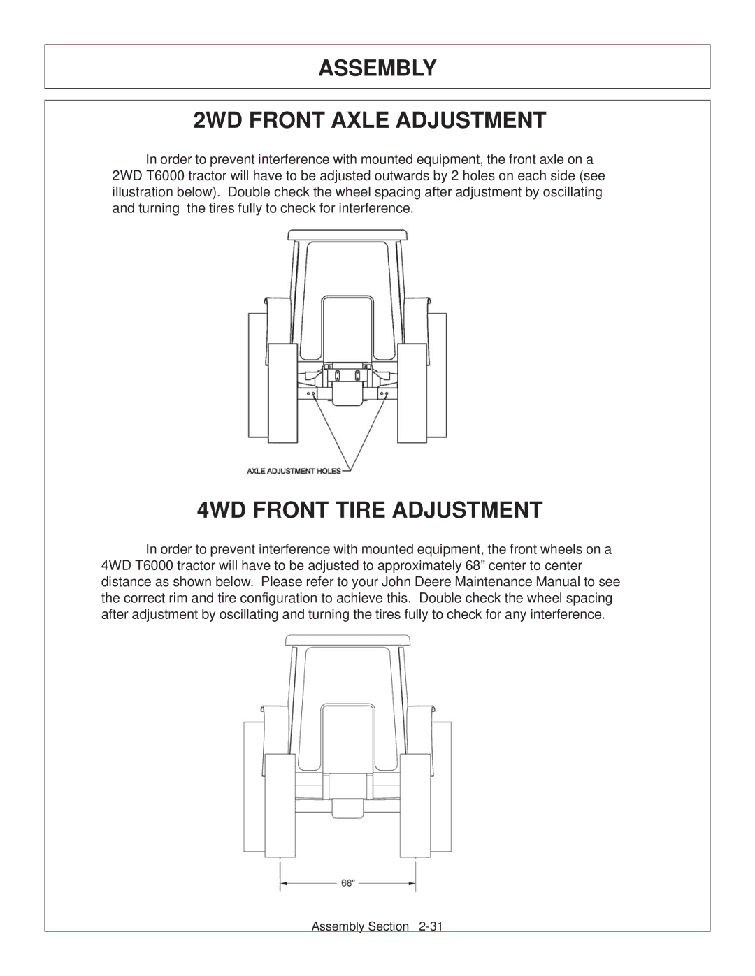 Tiger Products Co., Ltd CNH T6010-80 manual Assembly 2WD Front Axle Adjustment, 4WD Front Tire Adjustment 