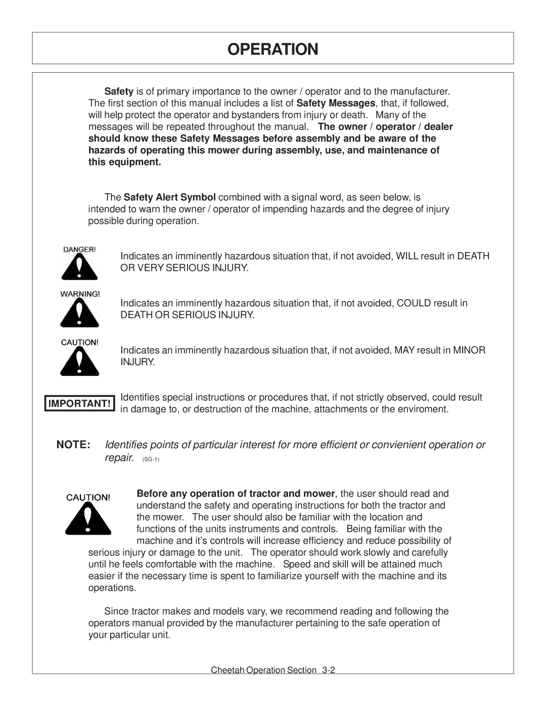 Tiger Products Co., Ltd JD 5093E, JD 5101E, JD 5083E manual Death or Serious Injury 