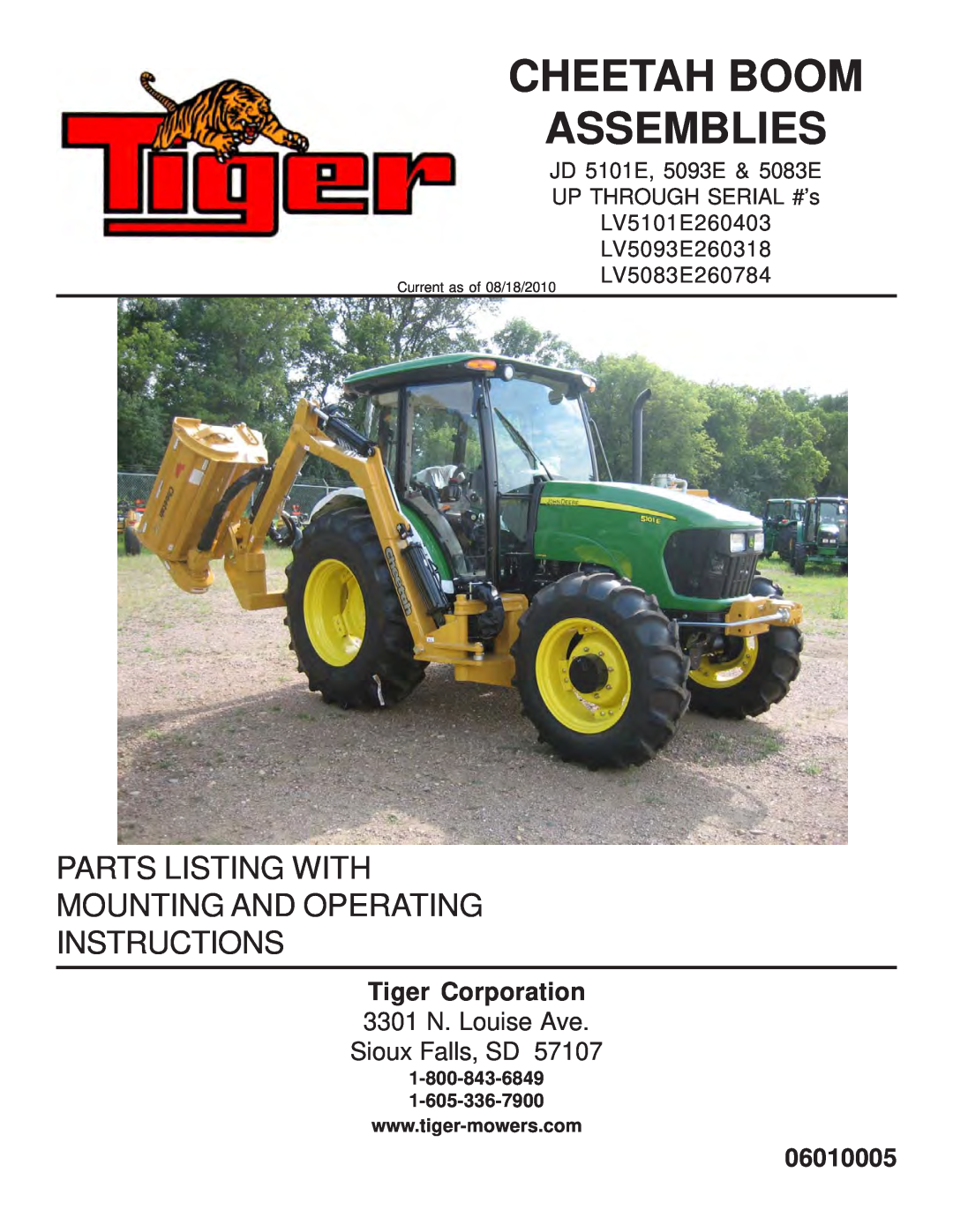 Tiger Products Co., Ltd JD 5083E, JD 5101E, JD 5093E manual Tiger Corporation, 3301 N. Louise Ave Sioux Falls, SD, 06010005 
