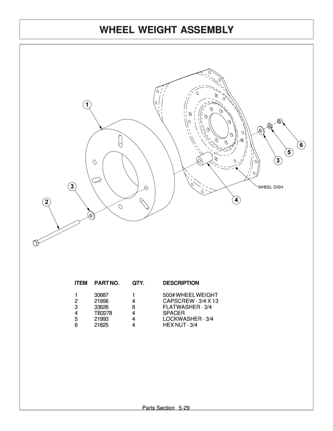 Tiger Products Co., Ltd JD 5083E, JD 5101E, JD 5093E manual Wheel Weight Assembly, Description 