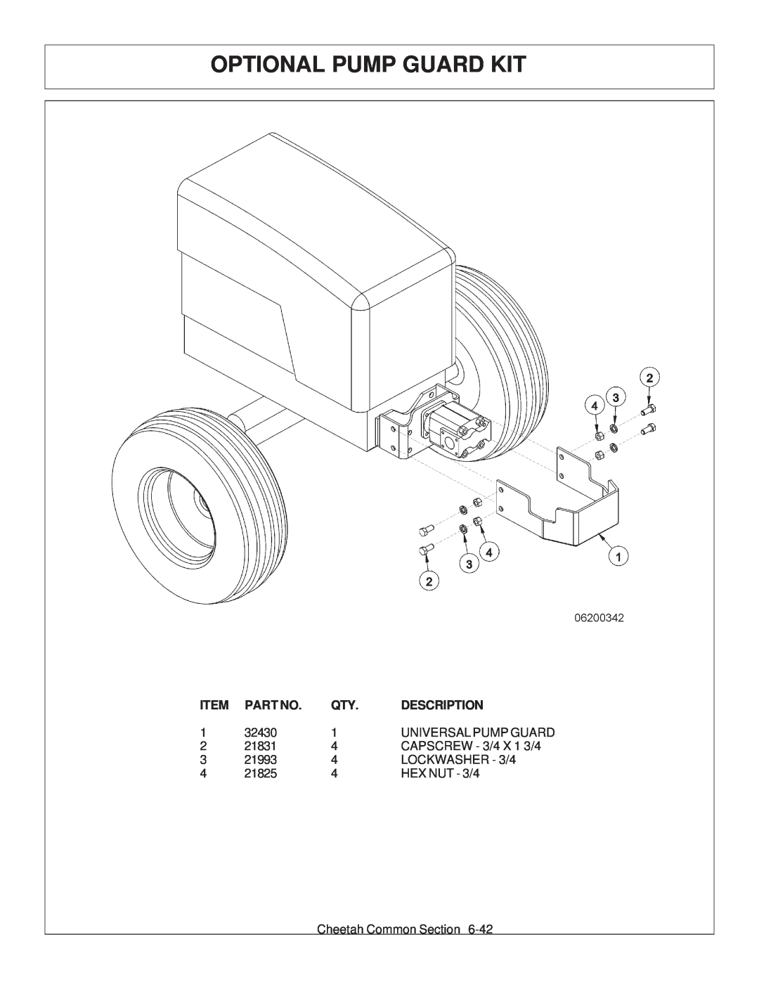 Tiger Products Co., Ltd JD 5093E, JD 5101E, JD 5083E manual Optional Pump Guard Kit, Description 