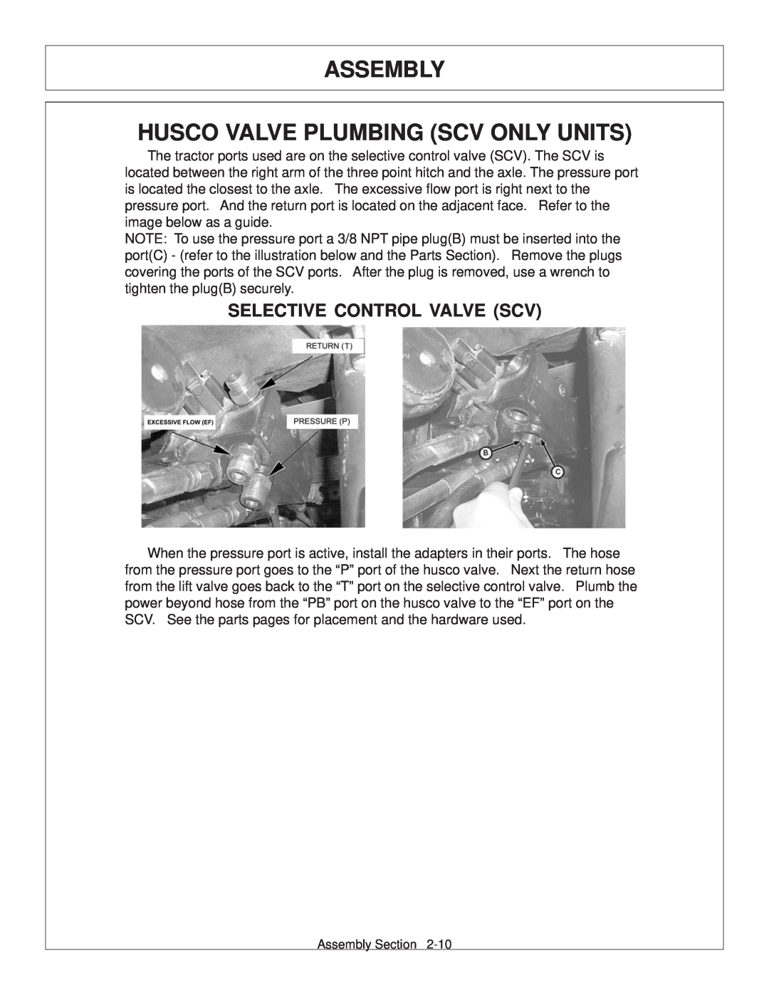 Tiger Products Co., Ltd JD 5093E, JD 5101E manual Assembly Husco Valve Plumbing Scv Only Units, Selective Control Valve Scv 