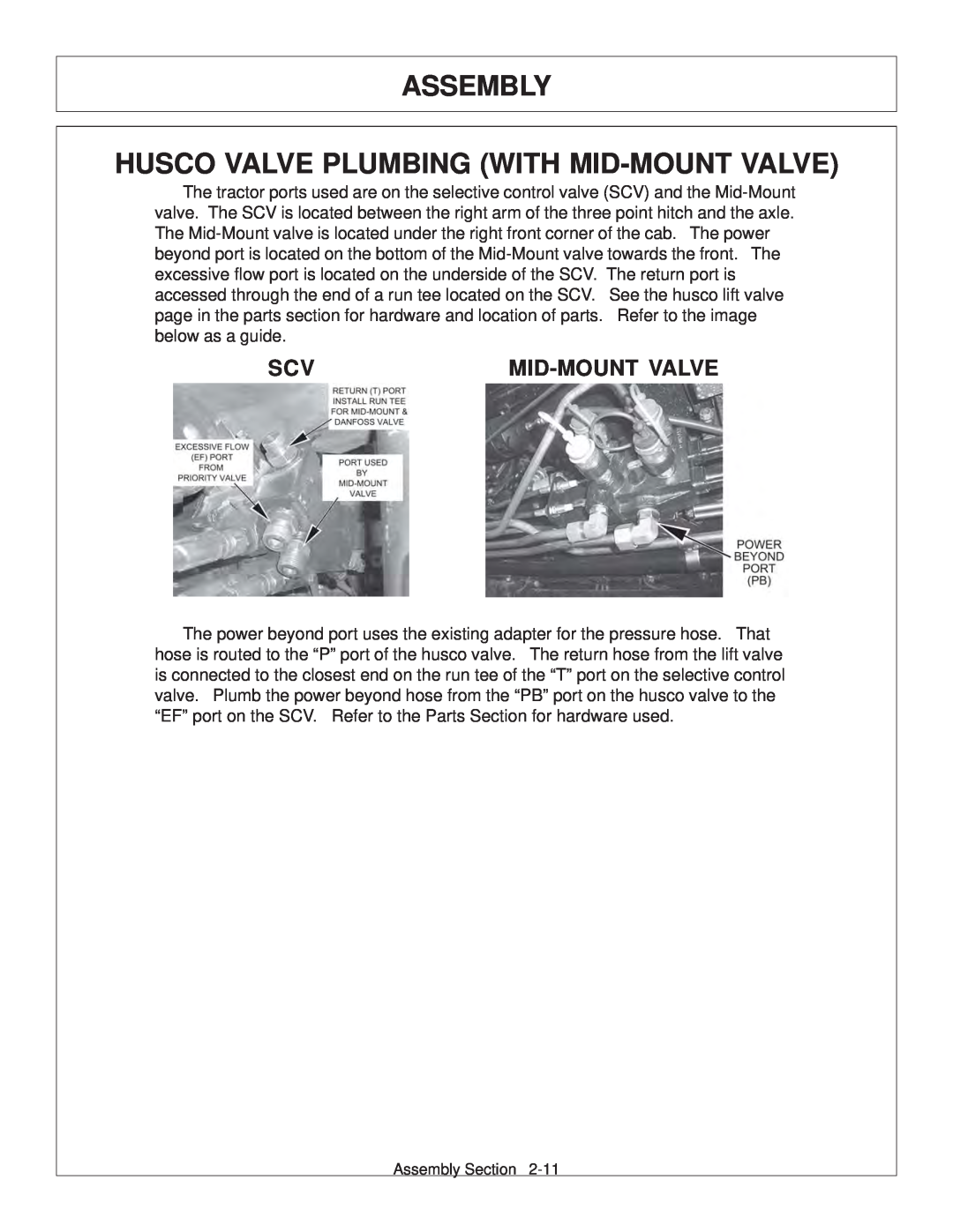 Tiger Products Co., Ltd JD 5101E, JD 5083E, JD 5093E manual Assembly Husco Valve Plumbing With Mid-Mount Valve 