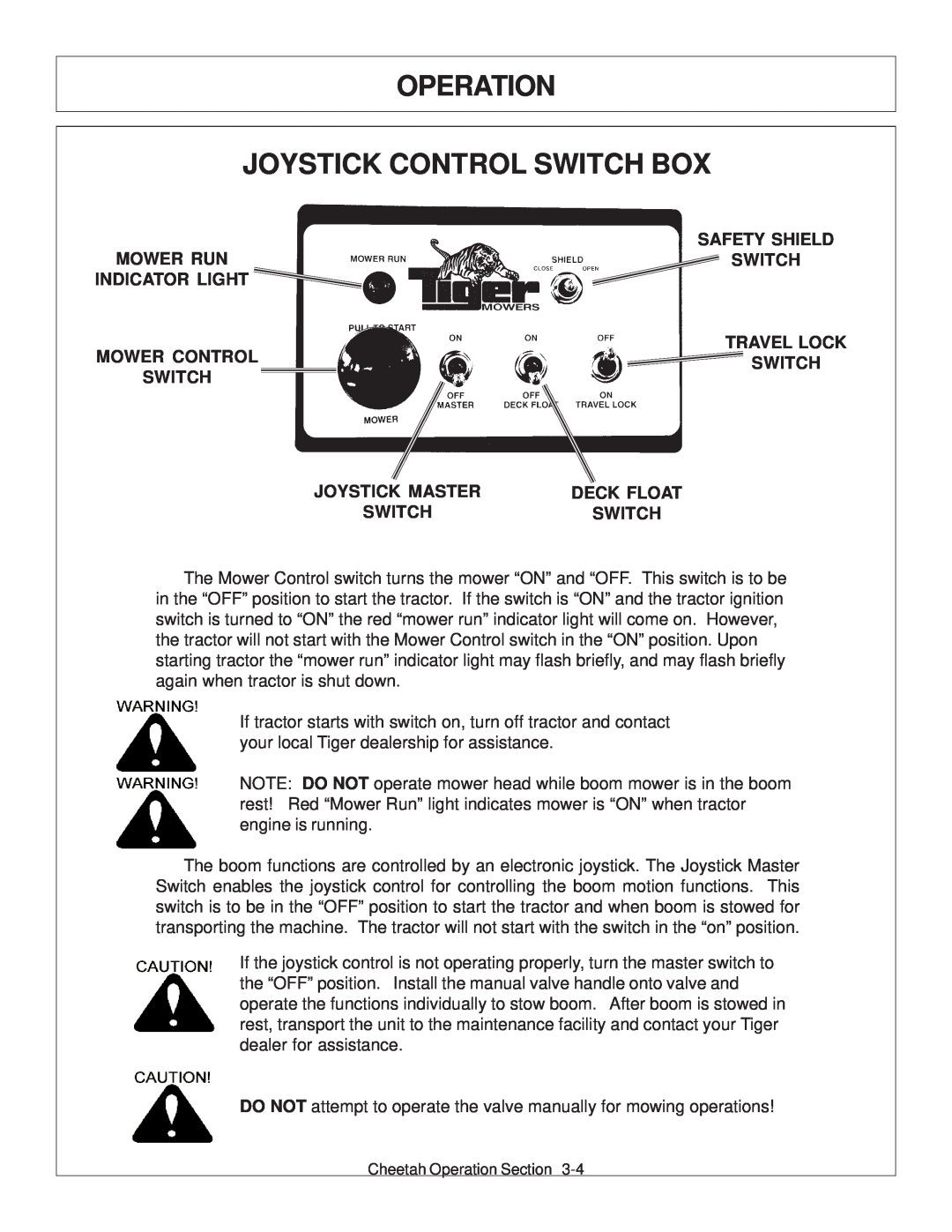 Tiger Products Co., Ltd JD 5083E manual Operation Joystick Control Switch Box, Mower Control Switch Switch, Joystick Master 
