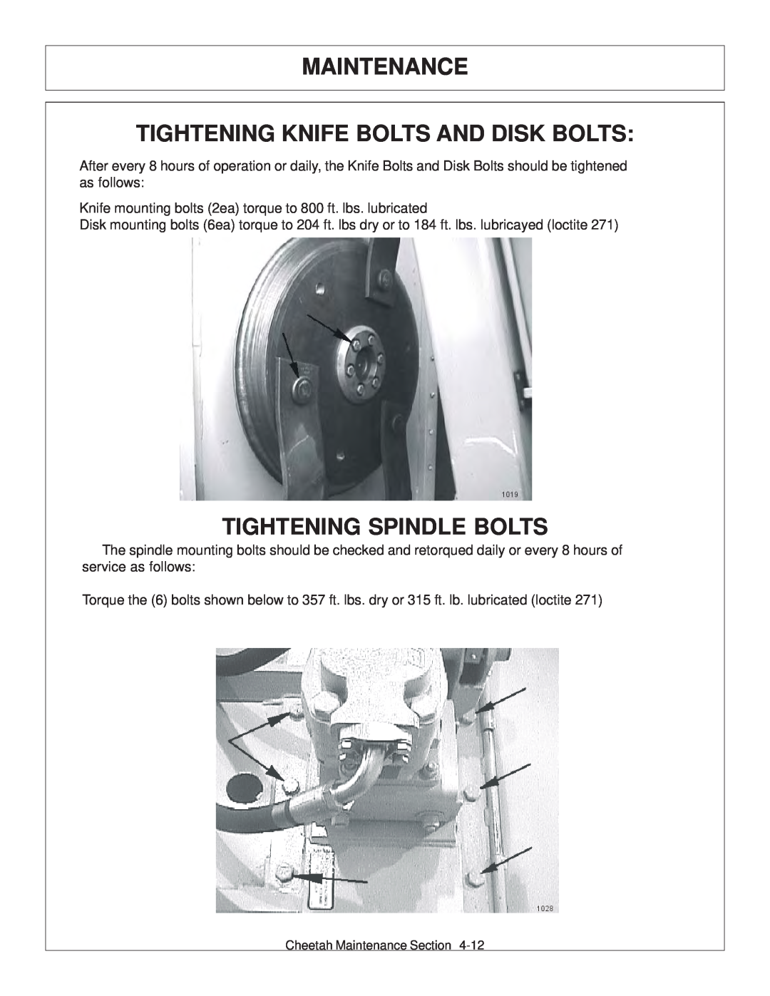 Tiger Products Co., Ltd JD 5101E, JD 5083E Maintenance Tightening Knife Bolts And Disk Bolts, Tightening Spindle Bolts 