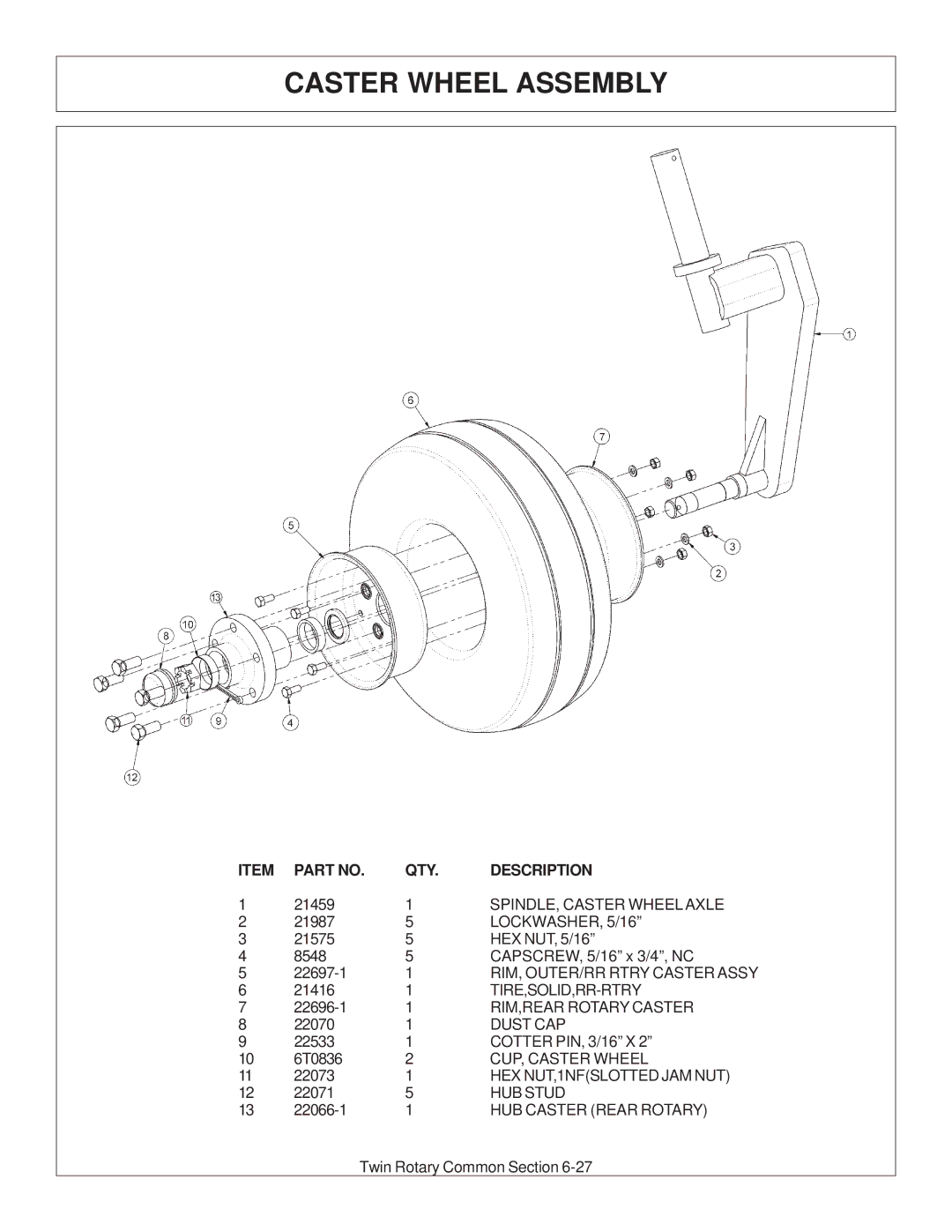 Tiger Products Co., Ltd JD 72-7520 manual Caster Wheel Assembly, LOCKWASHER, 5/16 