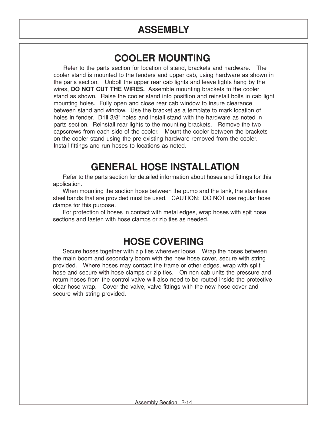 Tiger Products Co., Ltd JD 72-7520 manual Assembly Cooler Mounting, General Hose Installation, Hose Covering 