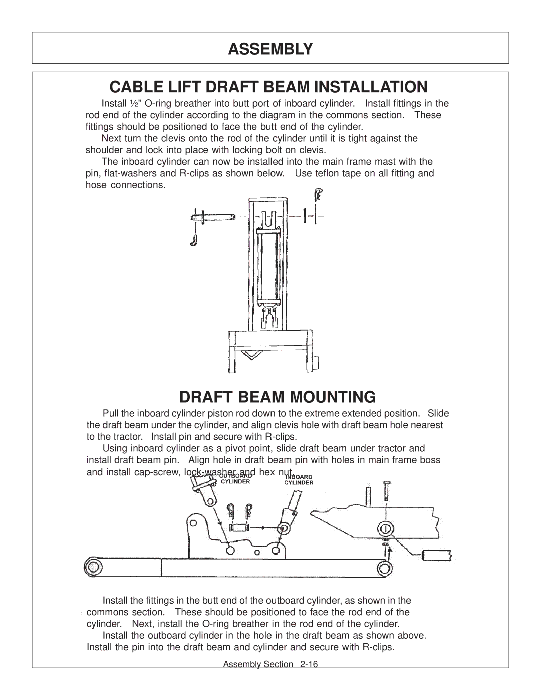 Tiger Products Co., Ltd JD 72-7520 manual Assembly Cable Lift Draft Beam Installation, Draft Beam Mounting 