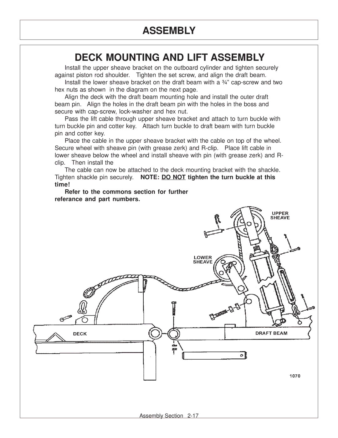 Tiger Products Co., Ltd JD 72-7520 manual Assembly Deck Mounting and Lift Assembly 