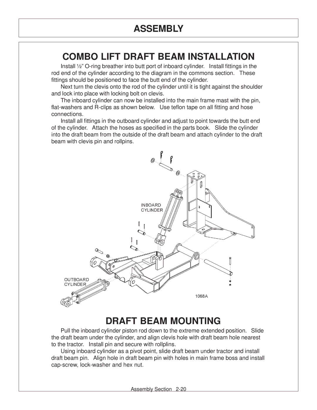 Tiger Products Co., Ltd JD 72-7520 manual Assembly Combo Lift Draft Beam Installation, Draft Beam Mounting 