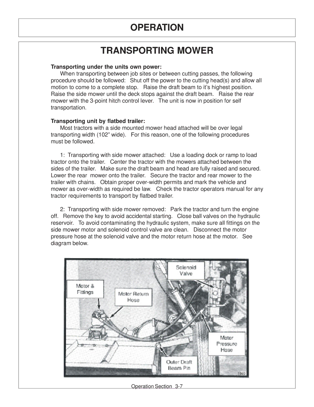 Tiger Products Co., Ltd JD 72-7520 manual Operation Transporting Mower, Transporting under the units own power 