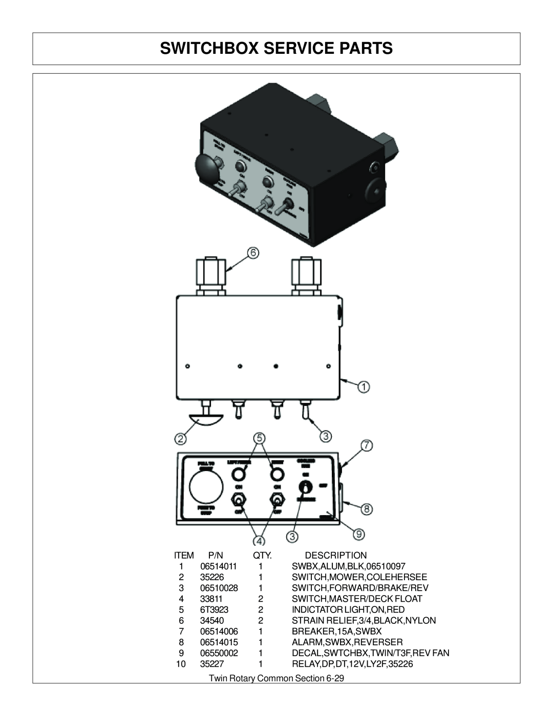 Tiger Products Co., Ltd JD 72-7520 manual Switchbox Service Parts 