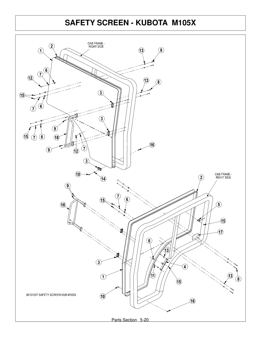 Tiger Products Co., Ltd M105X/S manual Safety Screen Kubota M105X 