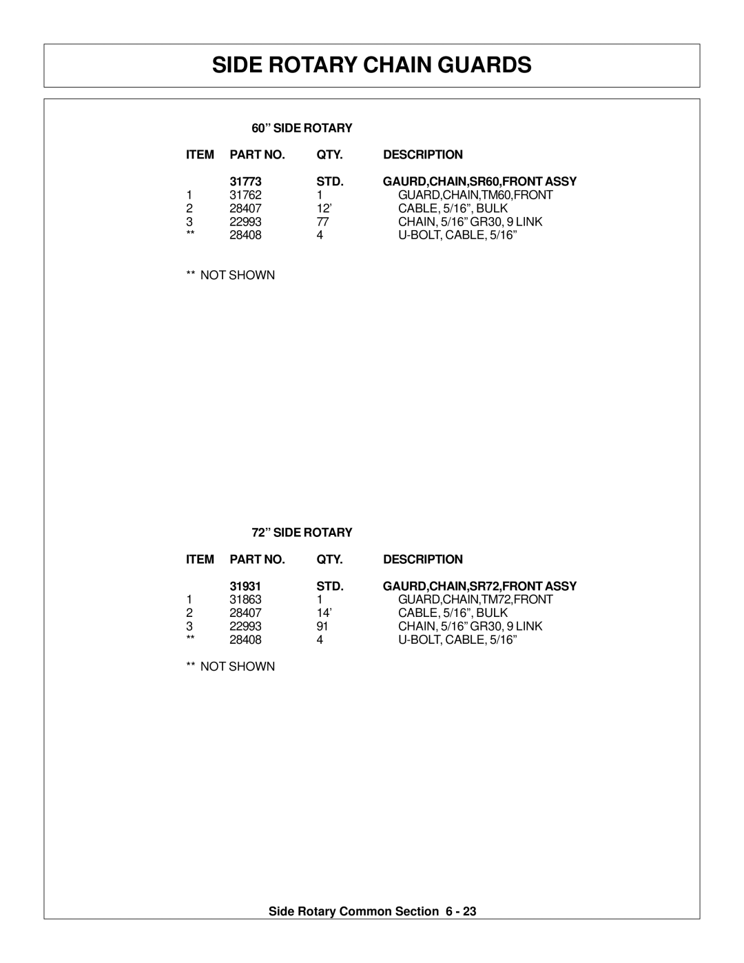 Tiger Products Co., Ltd M105X/S Side Rotary Chain Guards, Side Rotary QTY Description, STD GAURD,CHAIN,SR60,FRONT Assy 