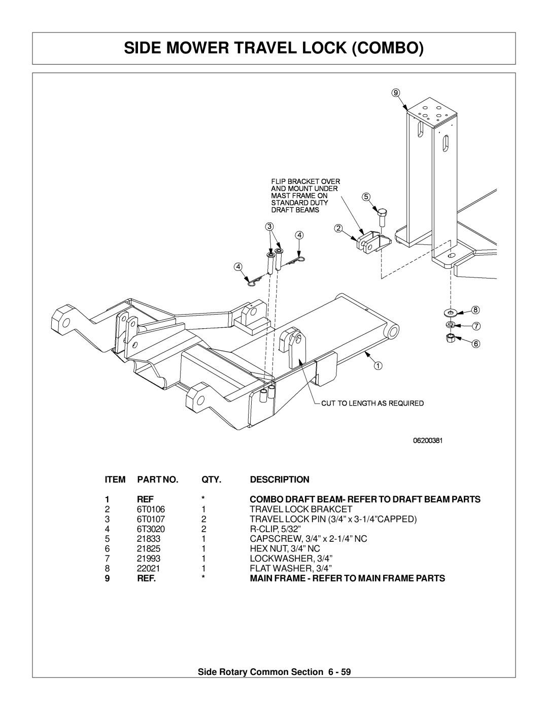 Tiger Products Co., Ltd M105X/S manual Side Mower Travel Lock Combo, Main Frame Refer to Main Frame Parts 