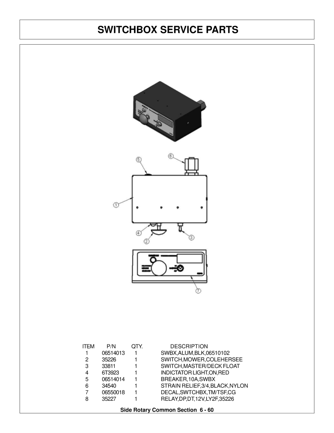 Tiger Products Co., Ltd M105X/S manual Switchbox Service Parts 