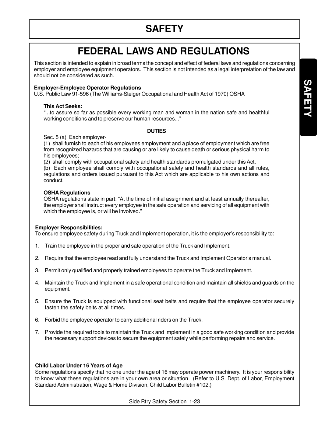 Tiger Products Co., Ltd M105X/S manual Safety Federal Laws and Regulations, Duties 