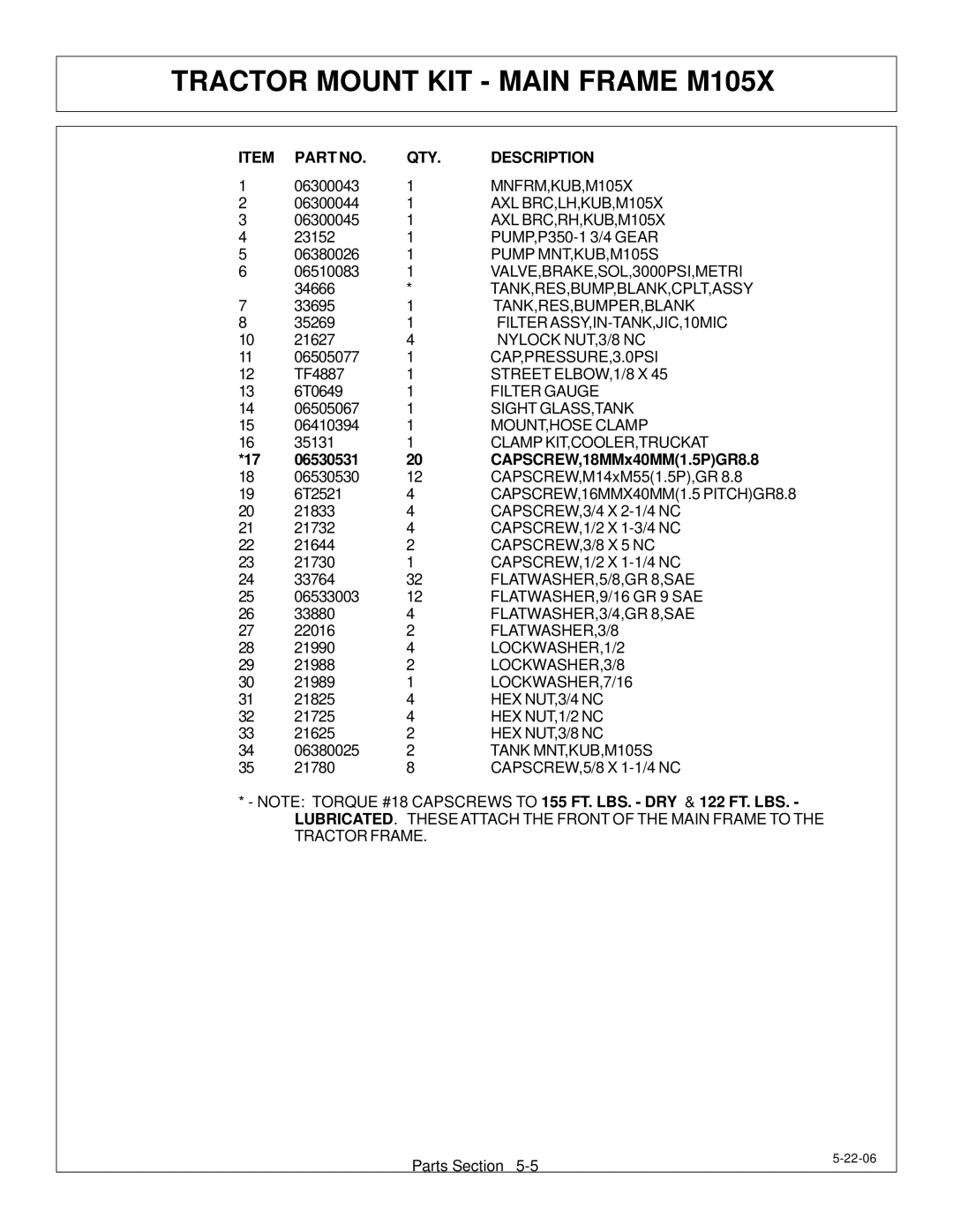 Tiger Products Co., Ltd M105X/S manual CAPSCREW,18MMx40MM1.5PGR8.8 