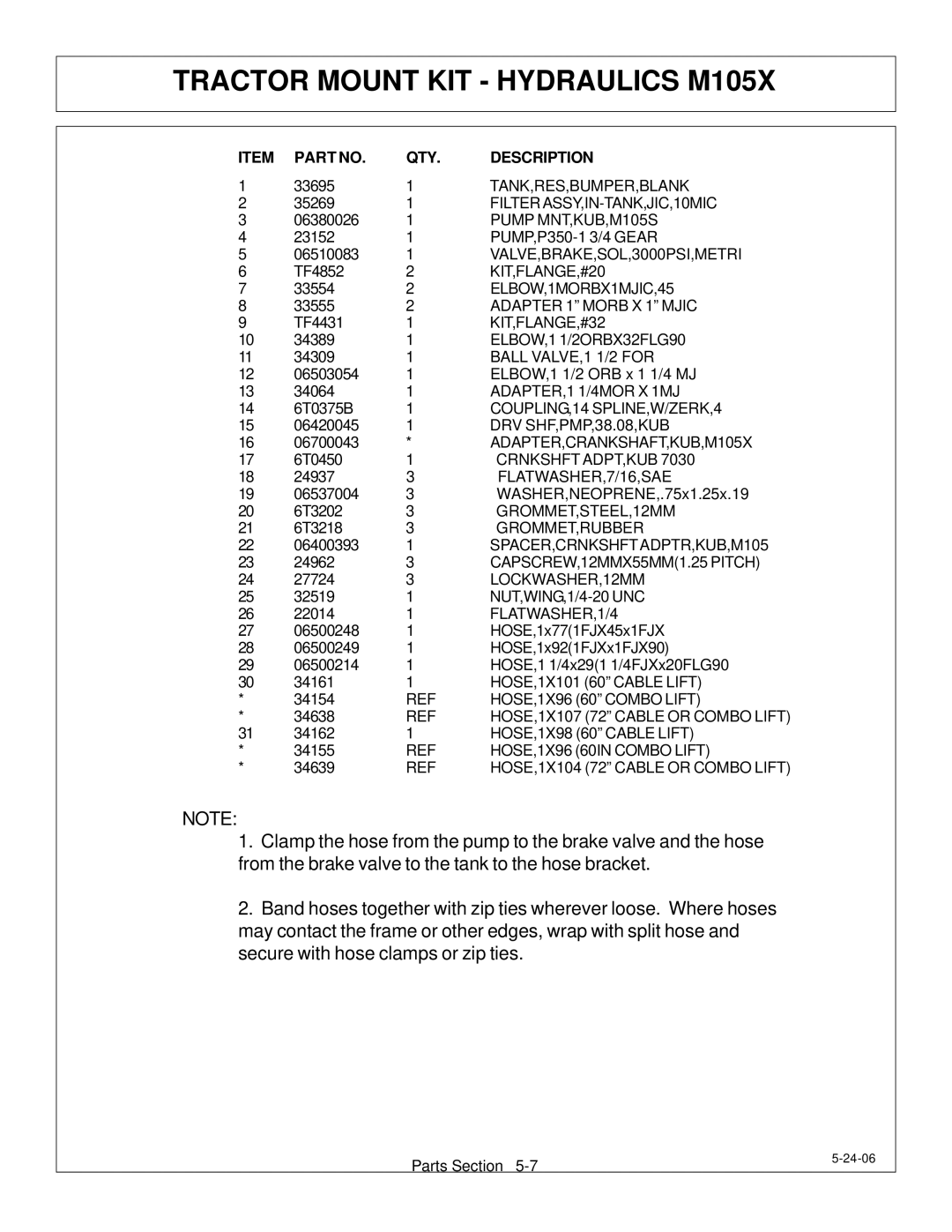 Tiger Products Co., Ltd M105X/S manual KIT,FLANGE,#20 