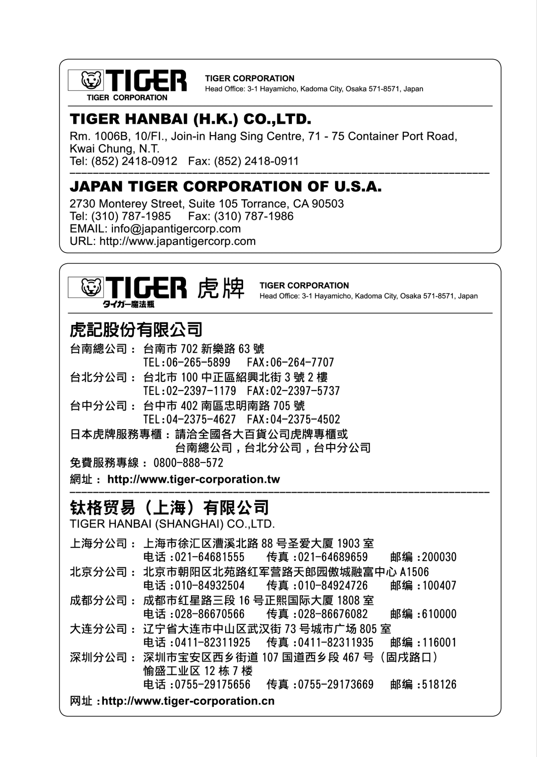 Tiger Products Co., Ltd NFI-A manual 