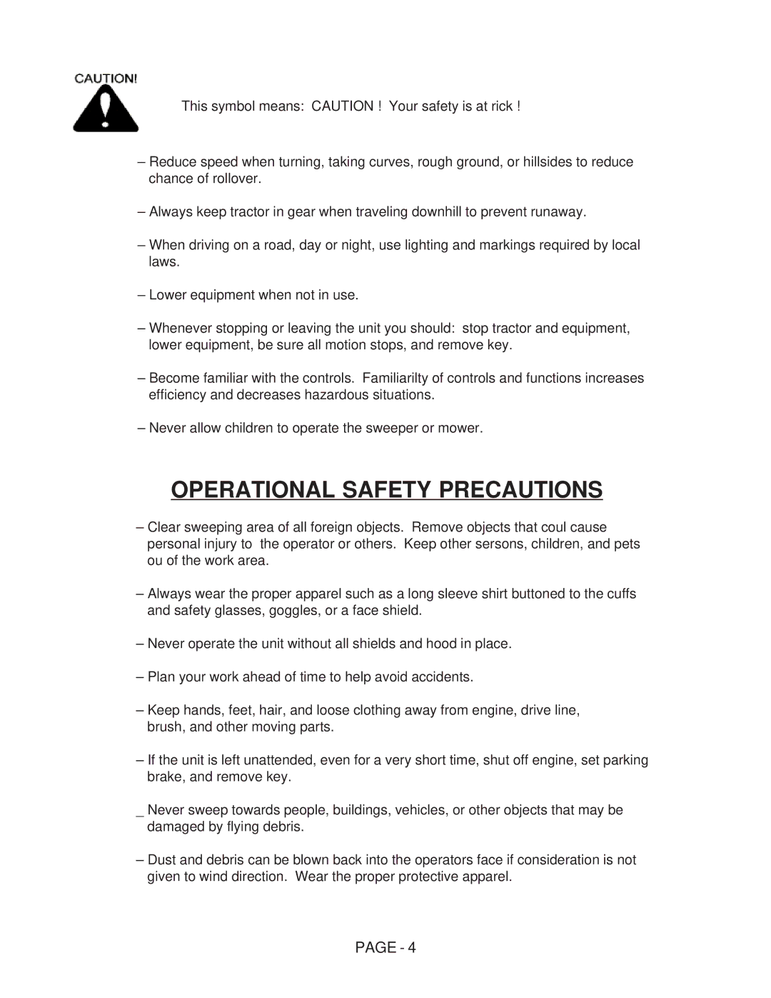 Tiger Products Co., Ltd NH TS100-135A manual Operational Safety Precautions 