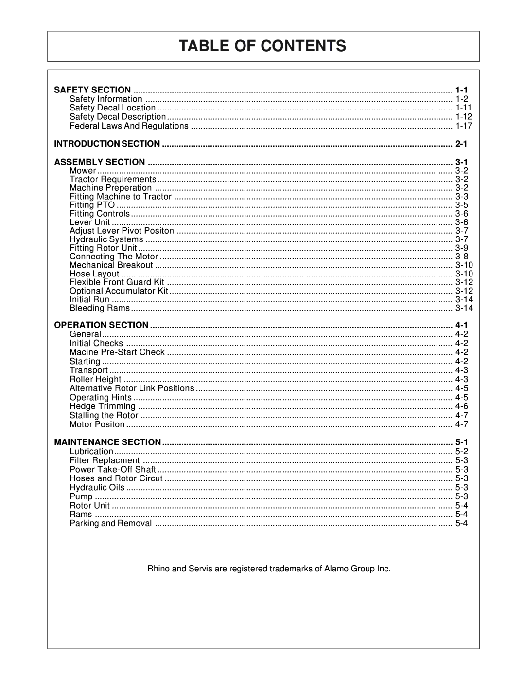 Tiger Products Co., Ltd RBF-12C manual Table of Contents 