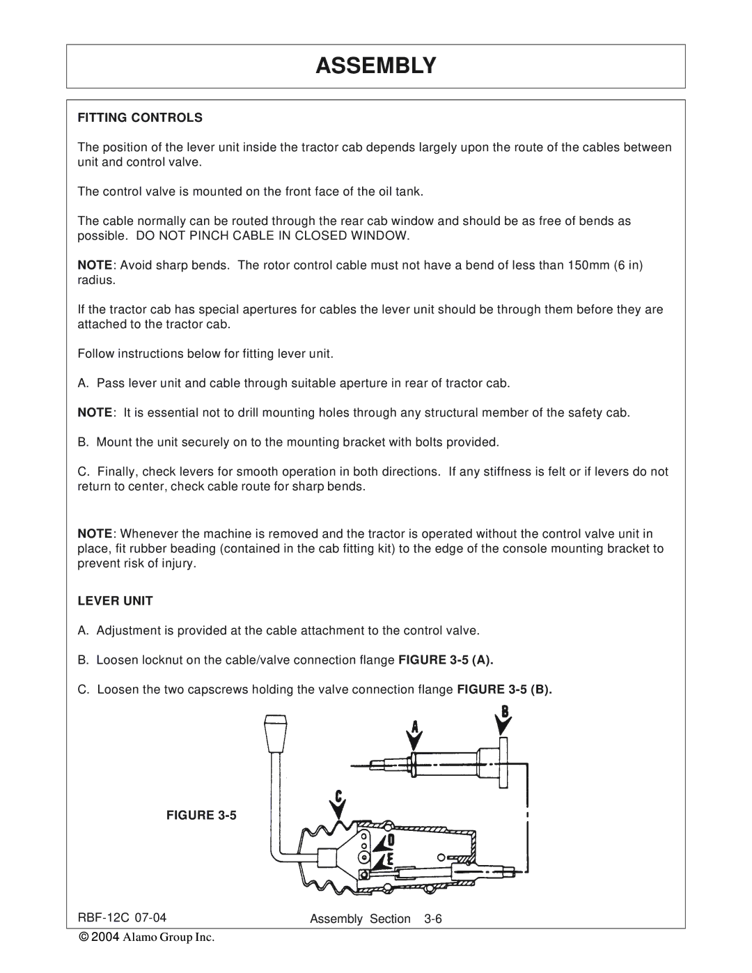 Tiger Products Co., Ltd RBF-12C manual Fitting Controls, Lever Unit 