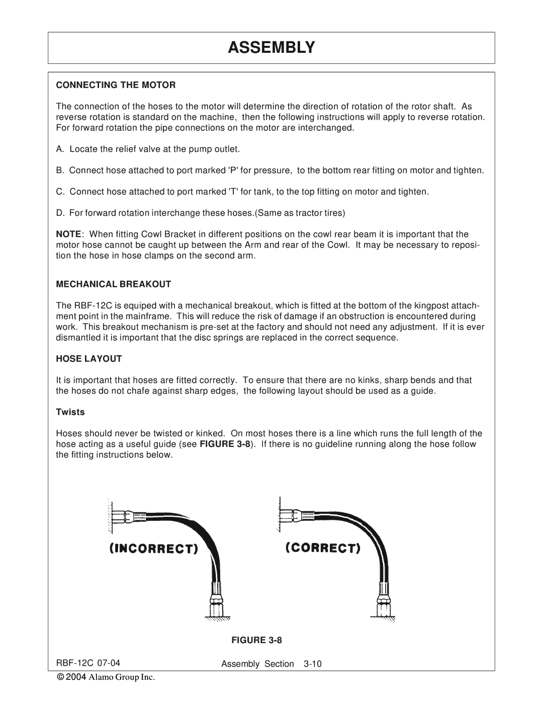 Tiger Products Co., Ltd RBF-12C manual Connecting the Motor, Mechanical Breakout, Hose Layout, Twists 