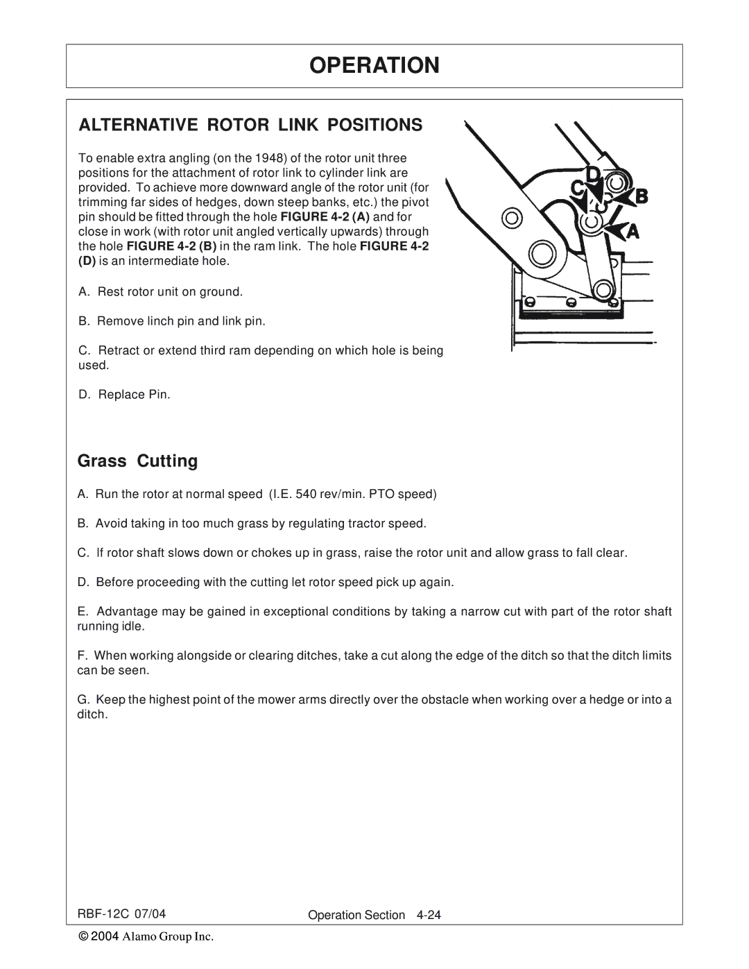 Tiger Products Co., Ltd RBF-12C manual Alternative Rotor Link Positions, Grass Cutting 