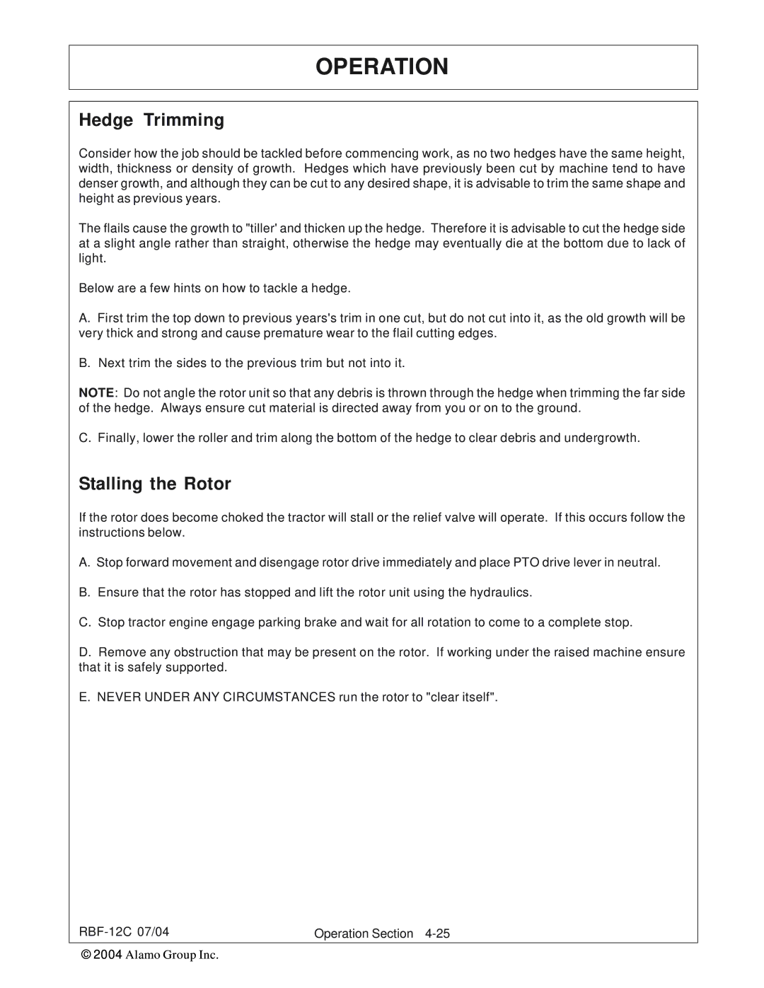 Tiger Products Co., Ltd RBF-12C manual Hedge Trimming, Stalling the Rotor 