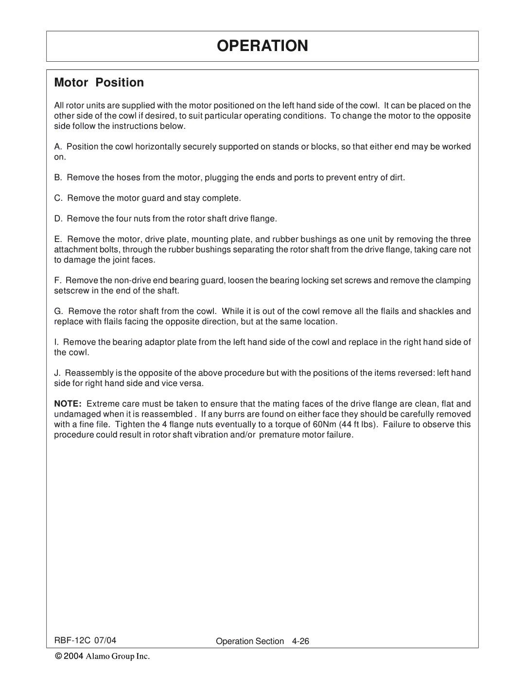 Tiger Products Co., Ltd RBF-12C manual Motor Position 