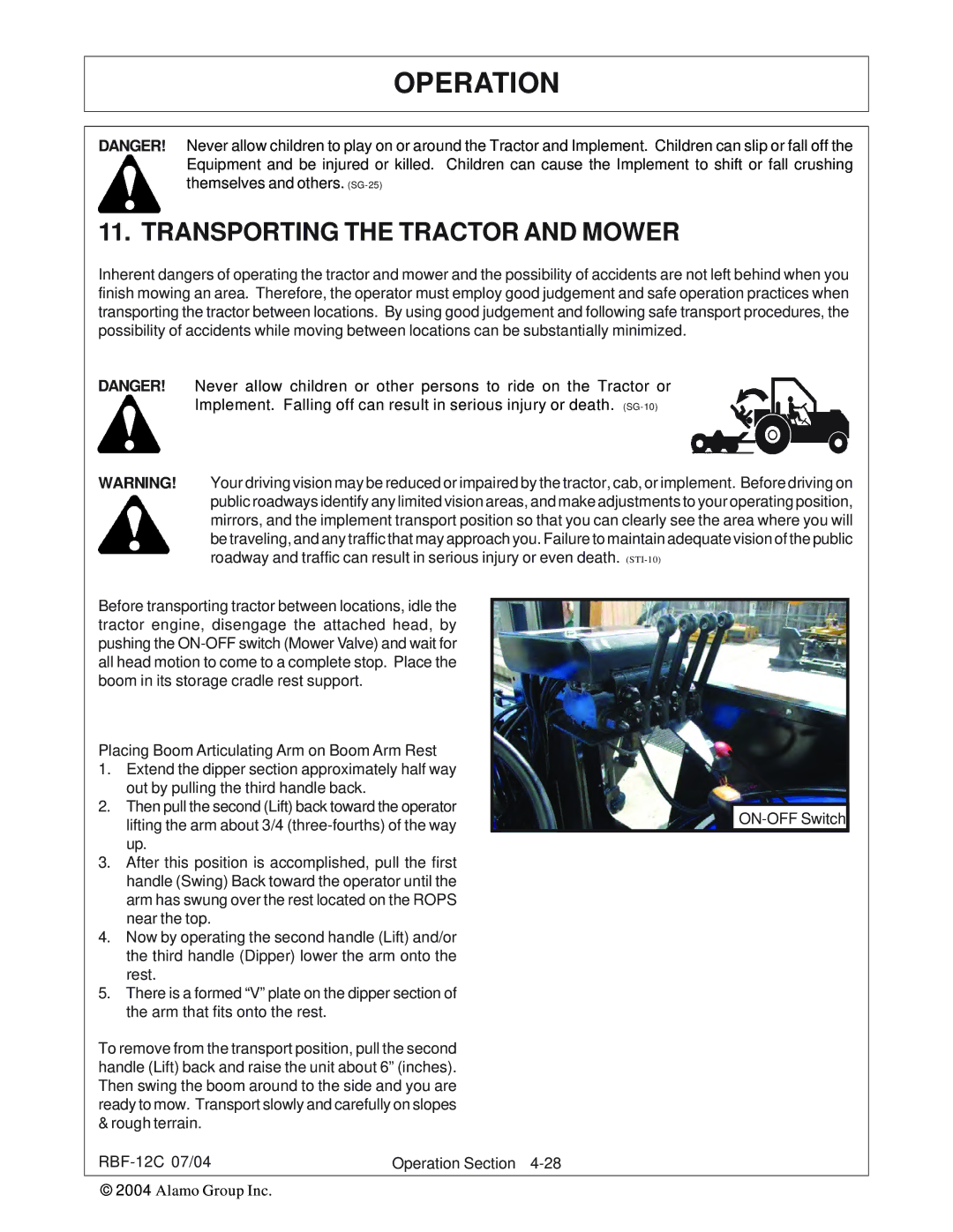 Tiger Products Co., Ltd RBF-12C manual Transporting the Tractor and Mower 