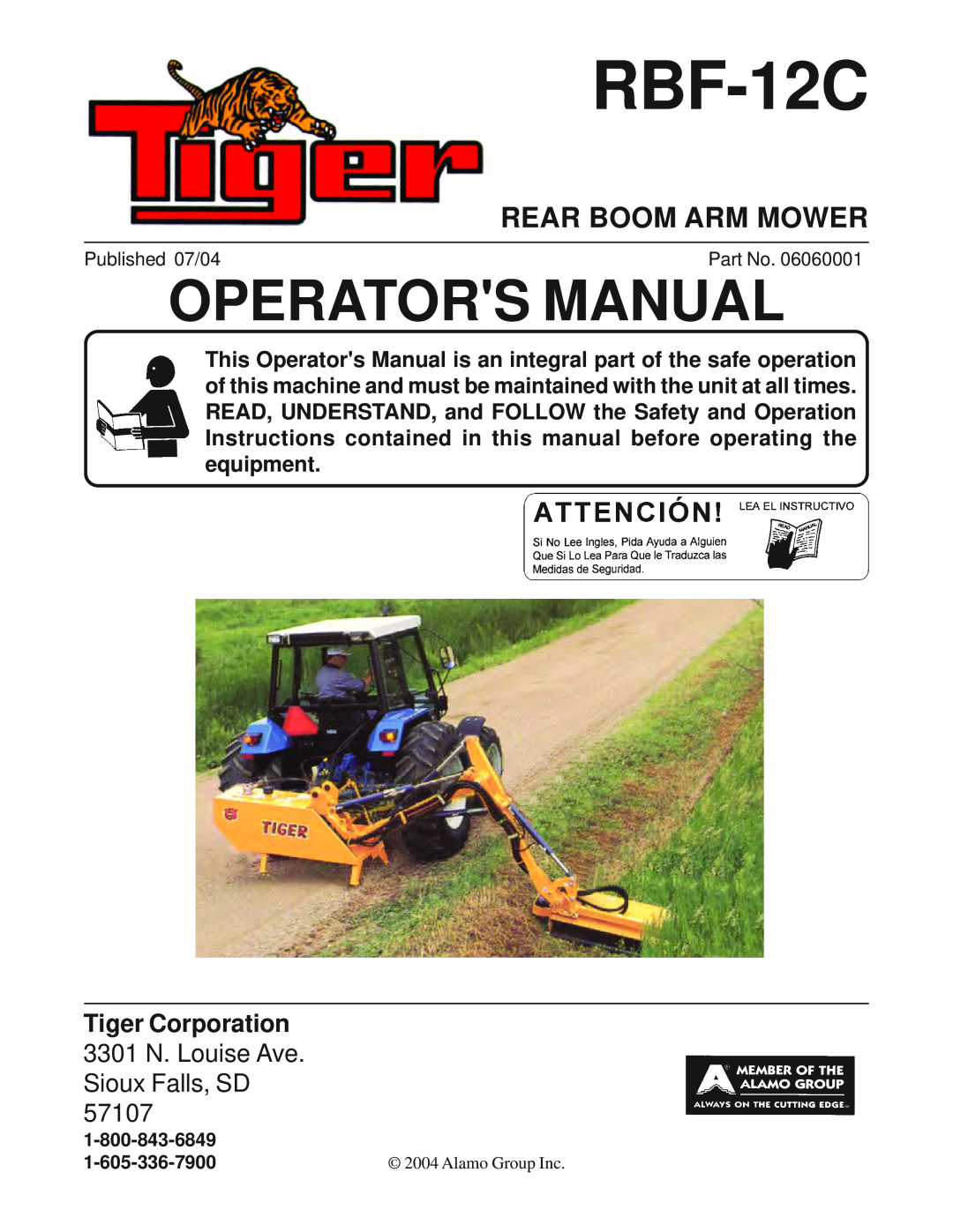 Tiger Products Co., Ltd RBF-12C manual Rear Boom Arm Mower, Operators Manual 