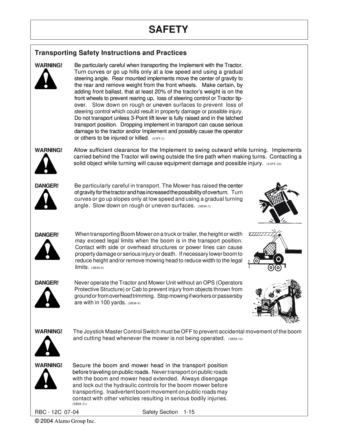 Tiger Products Co., Ltd RBF-12C manual Transporting Safety Instructions and Practices, Danger 