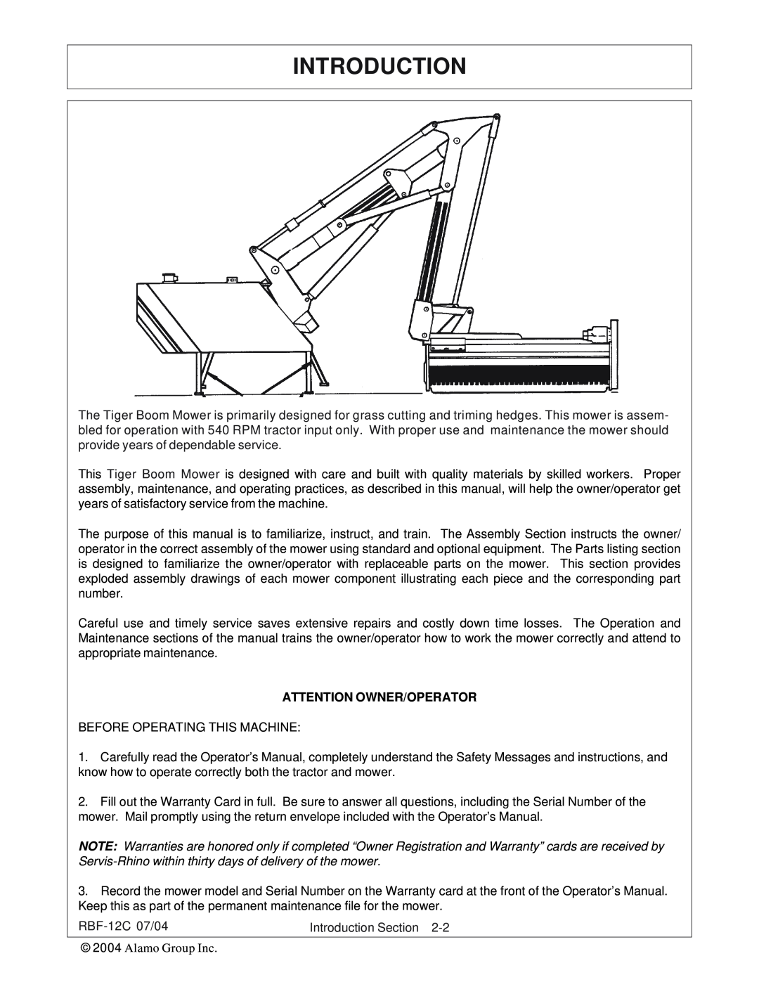 Tiger Products Co., Ltd RBF-12C manual Introduction, Attention Owner/Operator 