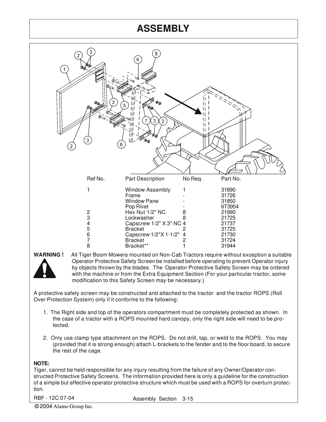 Tiger Products Co., Ltd RBF-12C manual Assembly, Ref No 