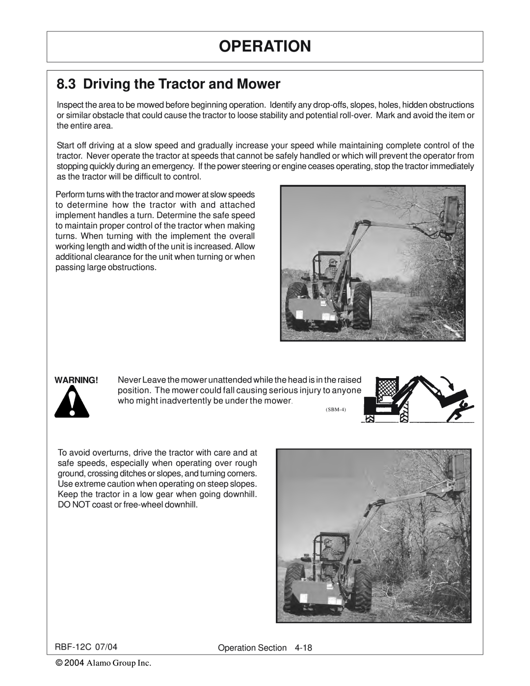 Tiger Products Co., Ltd RBF-12C manual Driving the Tractor and Mower, Operation 