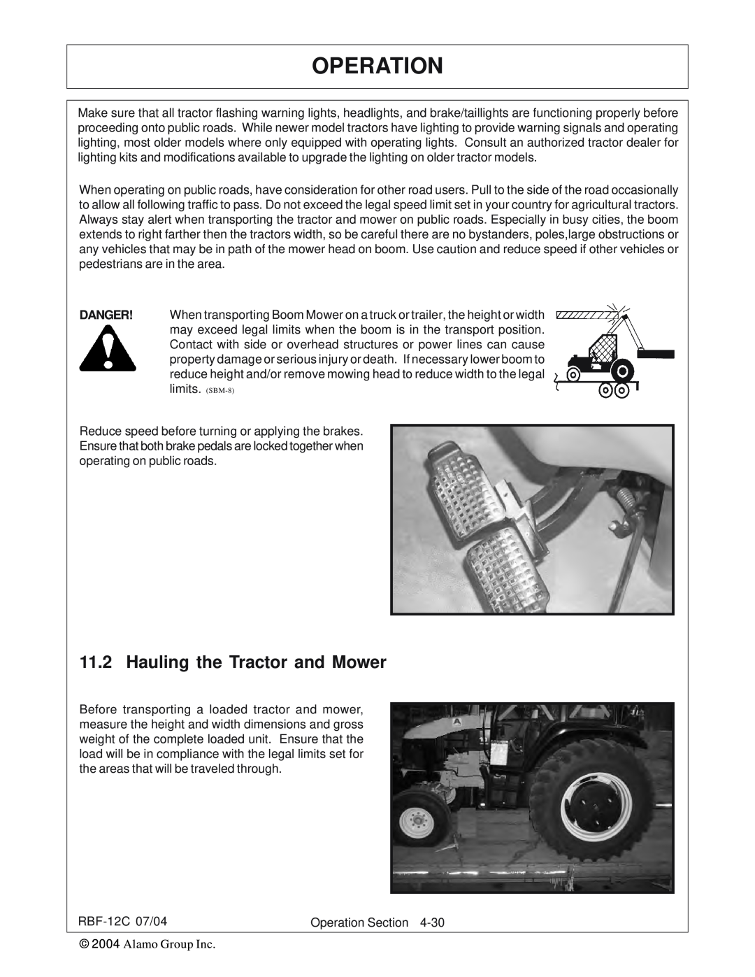 Tiger Products Co., Ltd RBF-12C manual Operation, Hauling the Tractor and Mower 