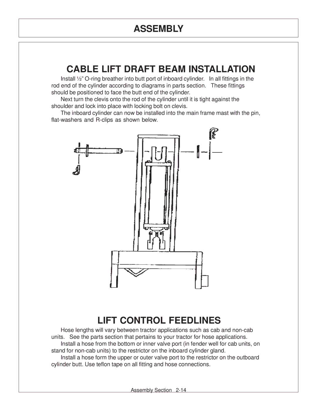 Tiger Products Co., Ltd TS 100A manual Assembly Cable Lift Draft Beam Installation, Lift Control Feedlines 