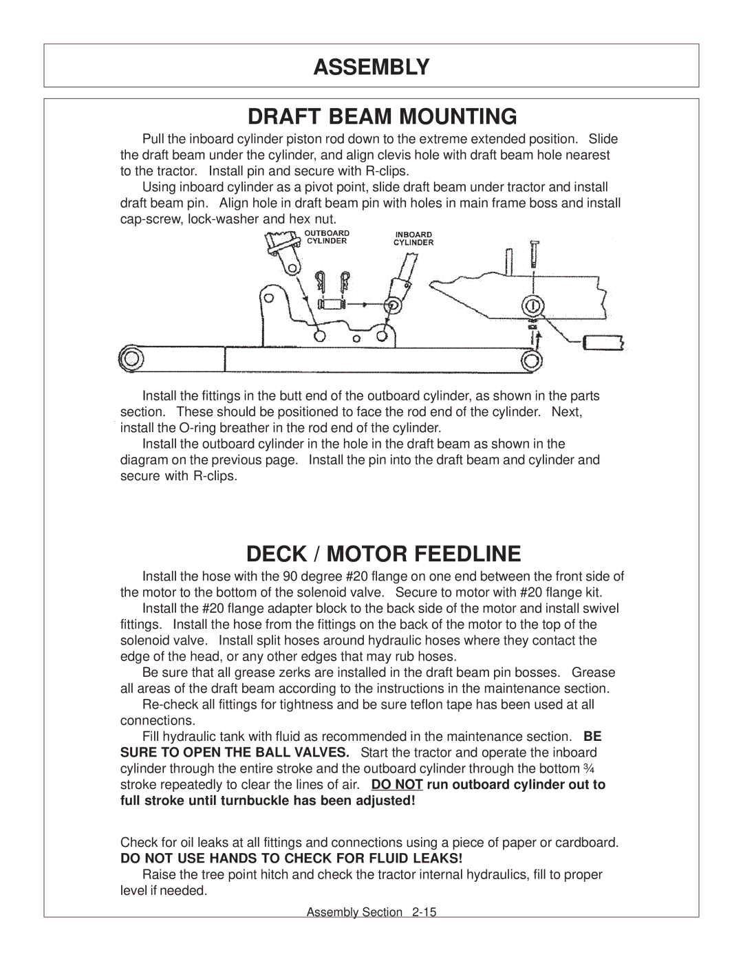 Tiger Products Co., Ltd TS 100A manual Assembly Draft Beam Mounting, Deck / Motor Feedline 