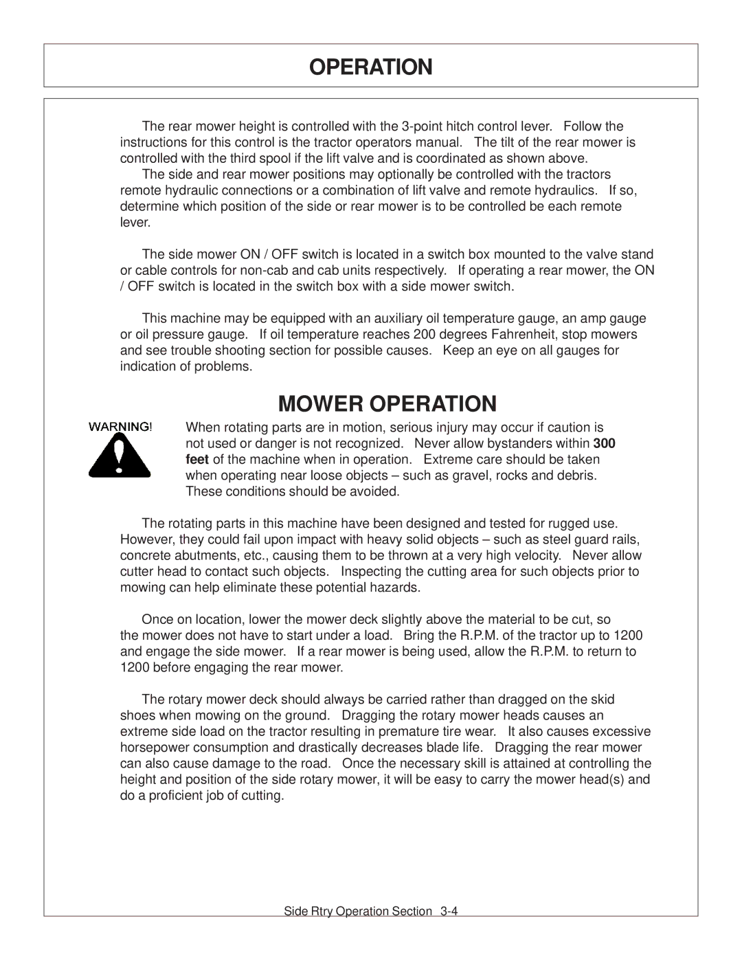 Tiger Products Co., Ltd TS 100A manual Mower Operation 