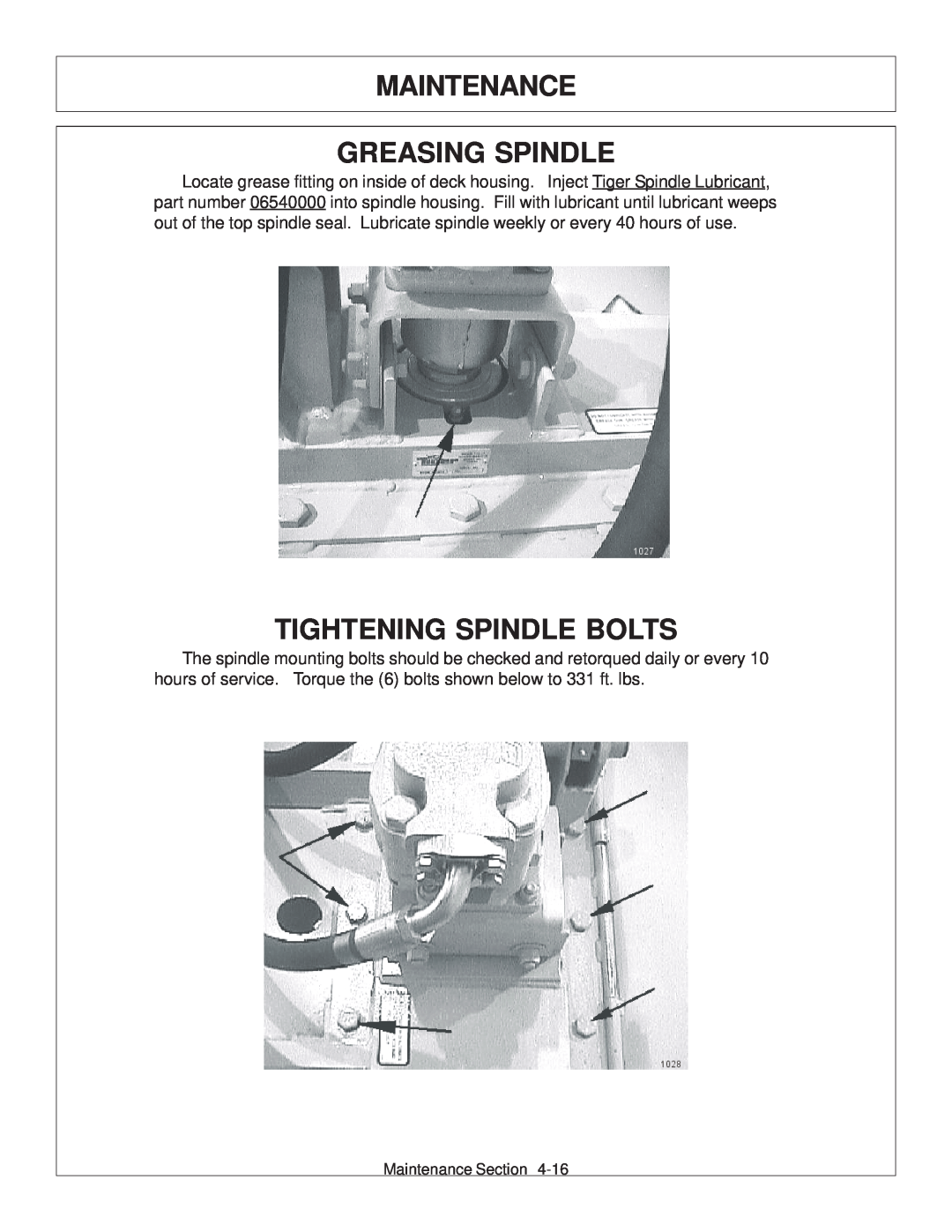 Tiger Products Co., Ltd TS 100A manual Maintenance Greasing Spindle, Tightening Spindle Bolts 