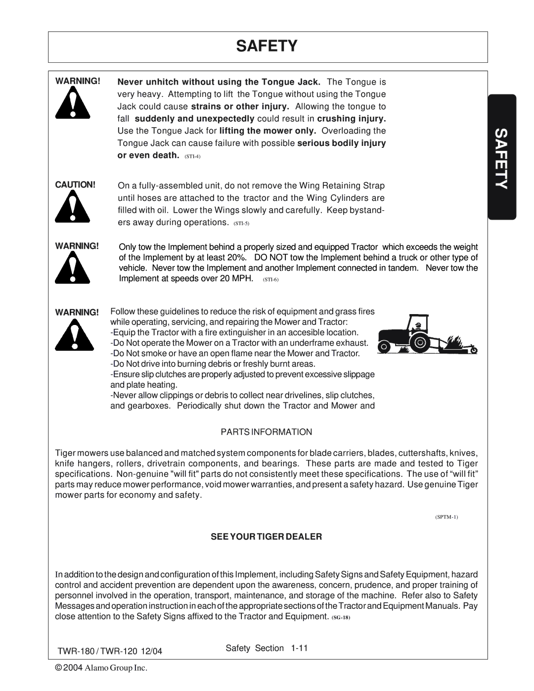 Tiger Products Co., Ltd TWR-120, TWR-180 manual Or even death. STI-4, Parts Information 