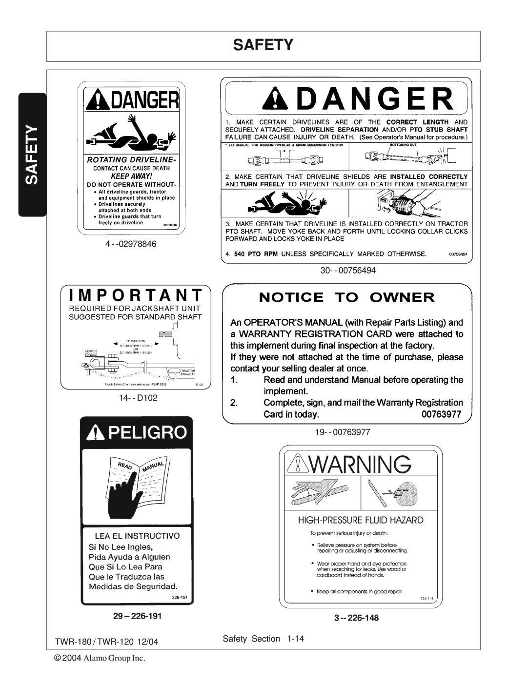 Tiger Products Co., Ltd manual TWR-180 / TWR-120 12/04 Safety Section 