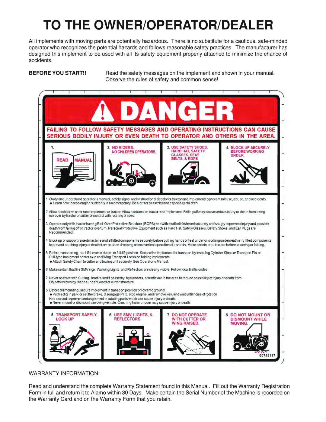 Tiger Products Co., Ltd TWR-180, TWR-120 manual To the OWNER/OPERATOR/DEALER 