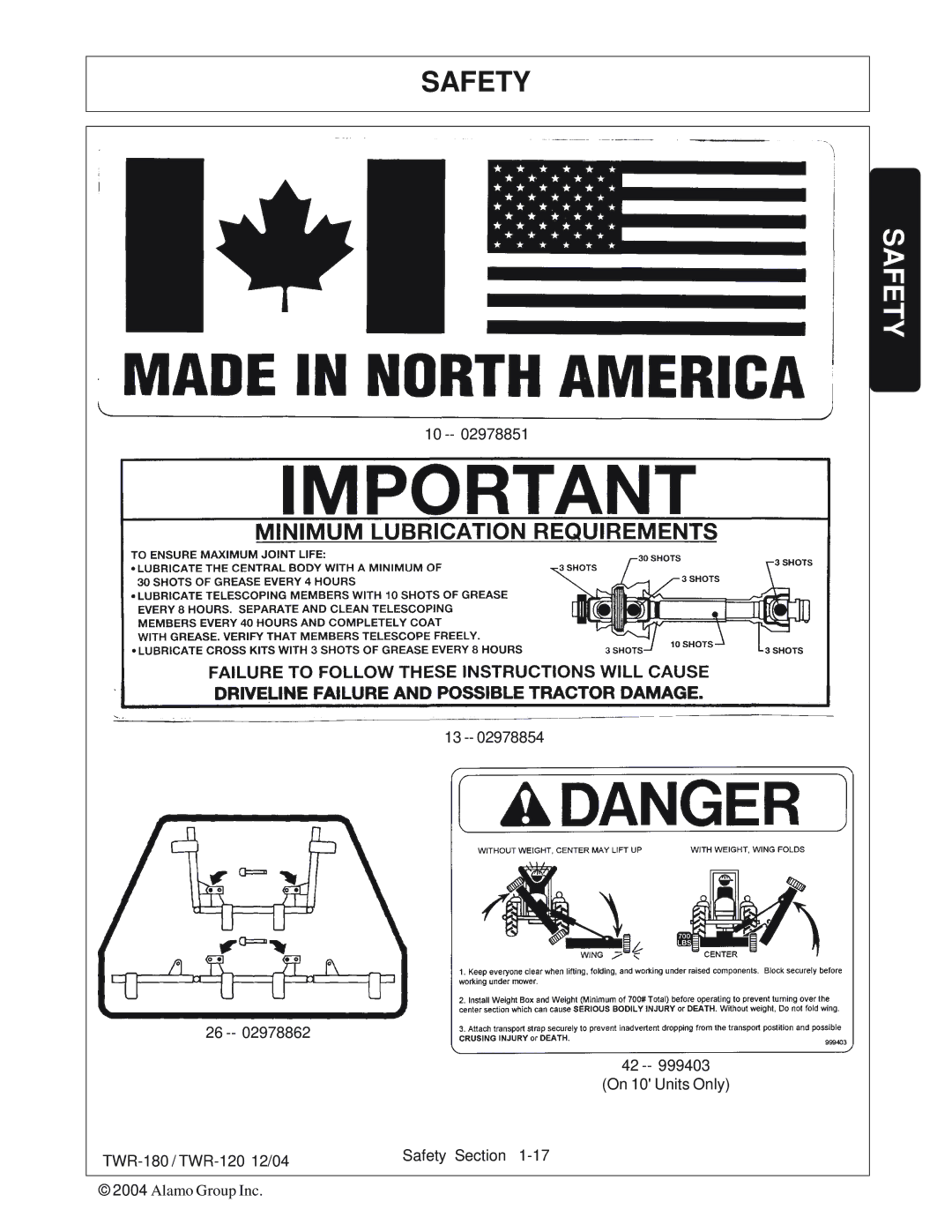 Tiger Products Co., Ltd manual On 10 Units Only TWR-180 / TWR-120 12/04 Safety Section 