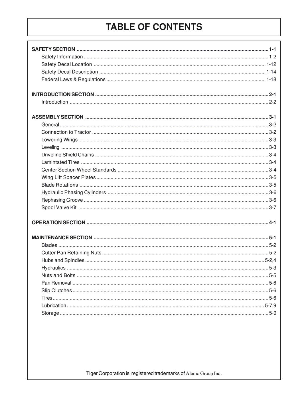 Tiger Products Co., Ltd TWR-120, TWR-180 manual Table of Contents 